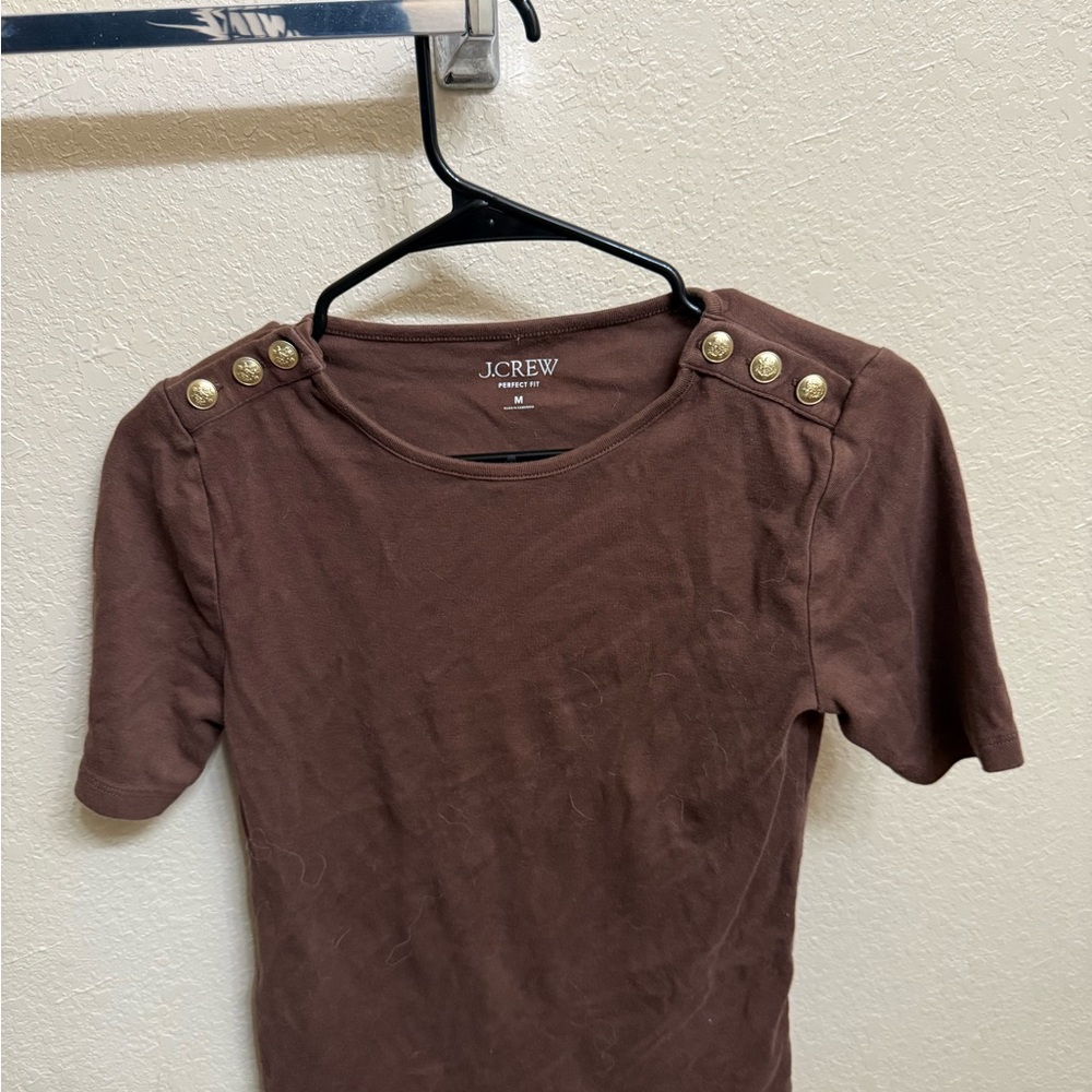 J. Crew Chocolate Button-Shoulder Tee